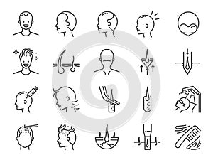 Hair Transplantation line icon set. Included icons as Hair Transplant, hair loss,Â hair follicles, FUE, FUT, alopecia and more.